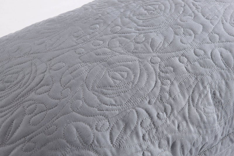 MarCielo 2-Piece Embroidered Pillow Shams, Decorative Microfiber Pillow Covers Set Standard Size Grey - Image 4